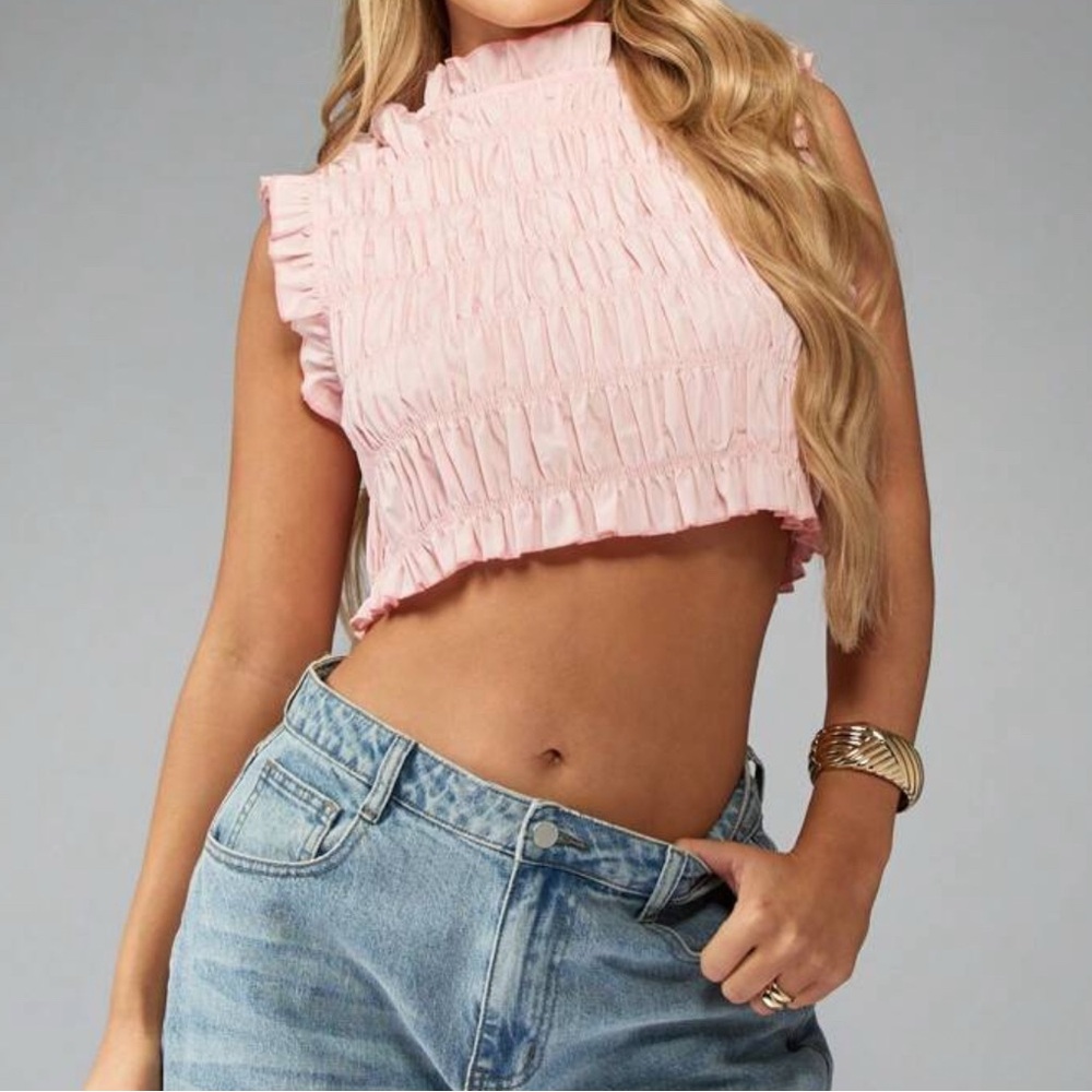 Pink Ruffled Sleeveless Top